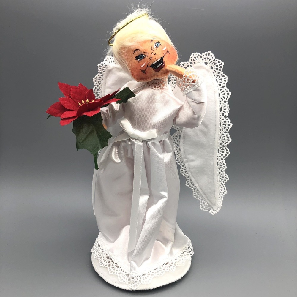 Annalee Dolls 9 Inch Poinsettia Angel Christmas Plush White Satin Lace Excellent